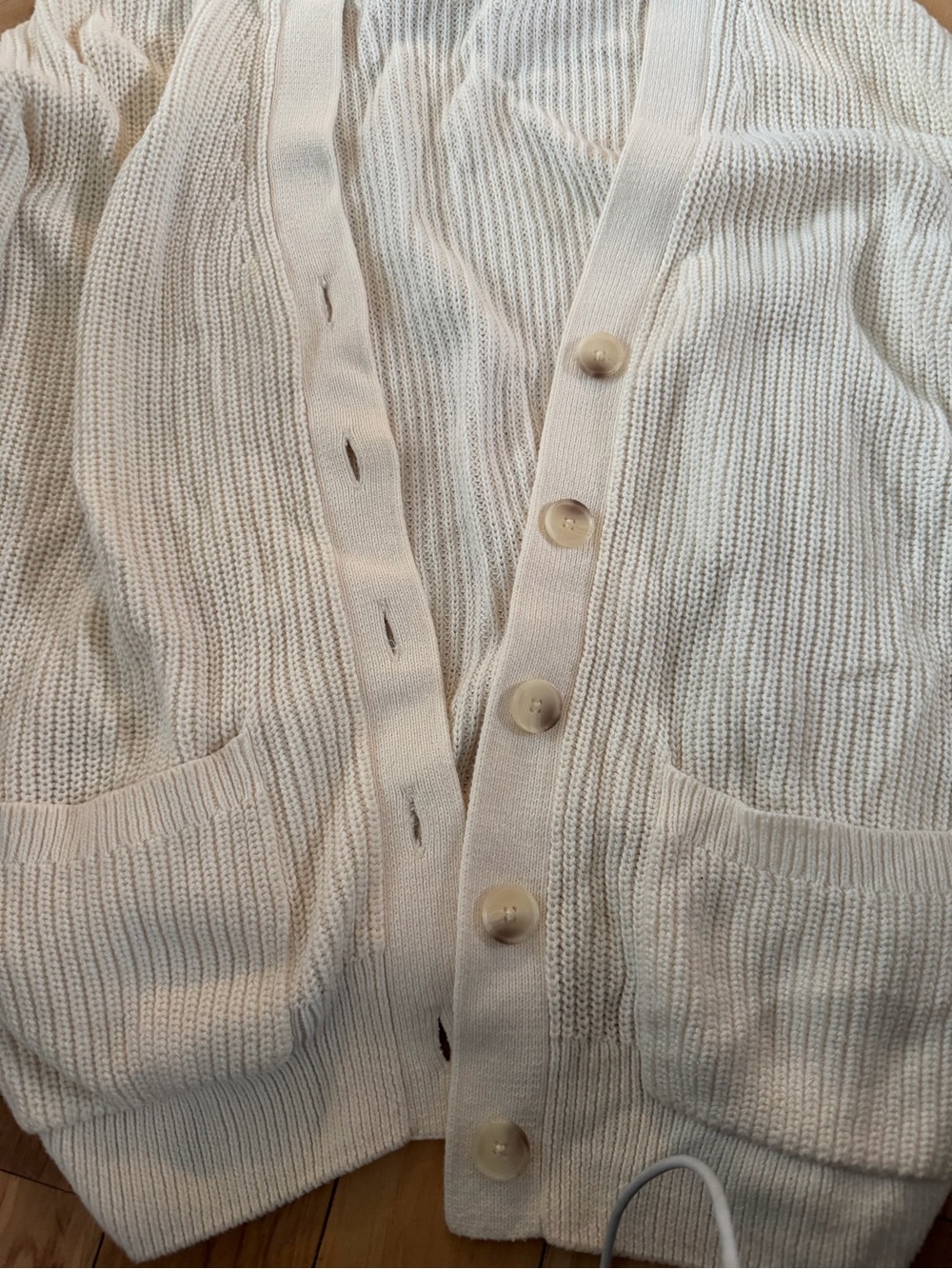 LOFT Cream Ribbed Button-Front Cardigan - Picture 3 of 5